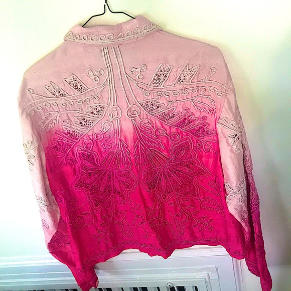 Sandy Starkman Silk Embroidered Beaded Jacket Pink L - Picture 5 of 13